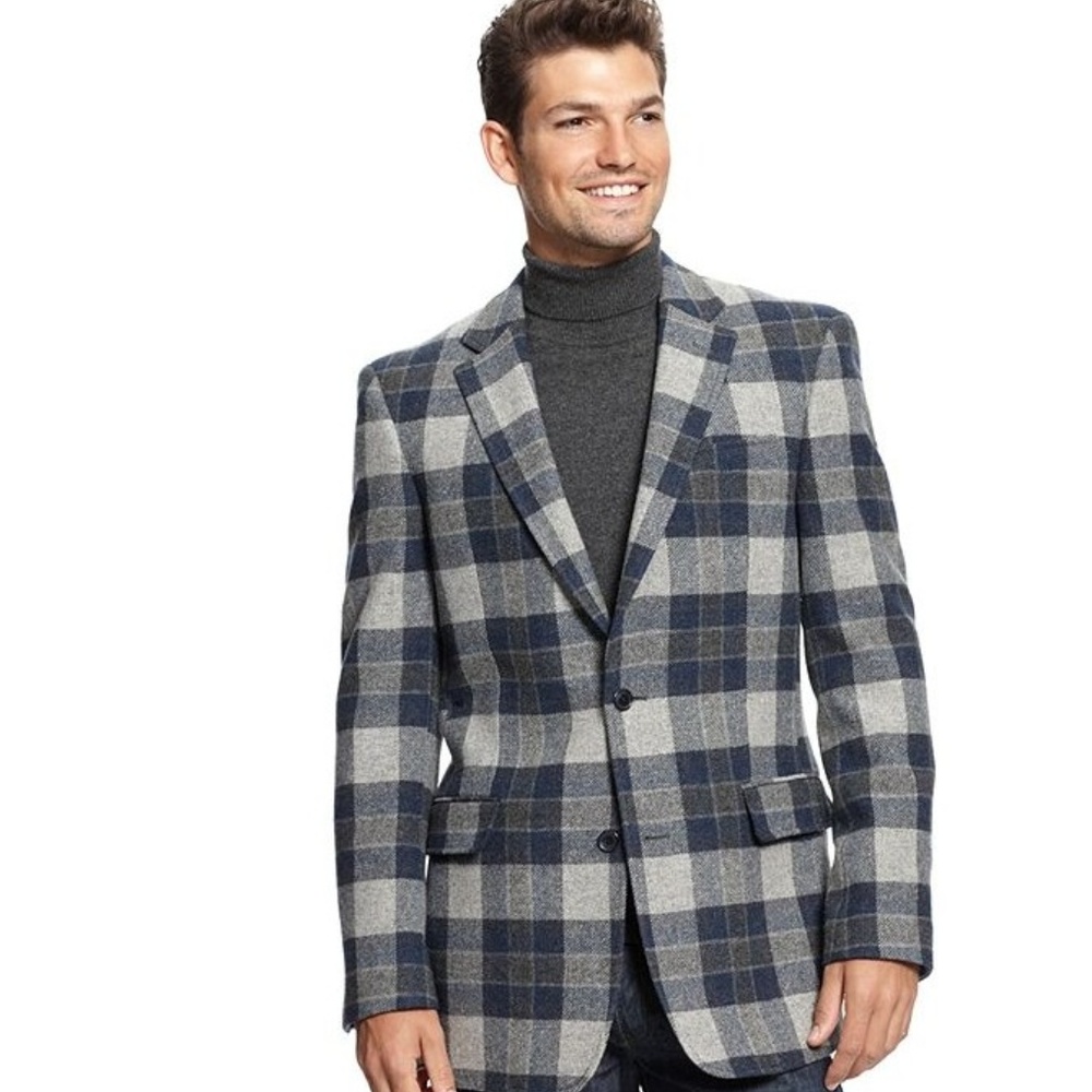 Tommy Hilfiger Men's Modern-Fit Blue/Gray Plaid